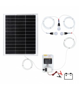 Sistem de iluminat solar 50 W cu regulator de reîncărcare solar PWM 10 A și 3 becuri LED